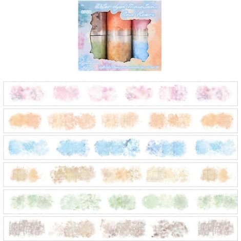 Ensemble de 6 rouleaux de ruban adhésif transparent PET, autocollants dégradés aquarelle, autocollants colorés prédécoupés, compatibles avec les agendas et les albums de scrapbooking. (1/5)