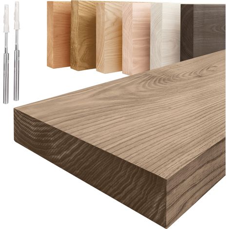 LAMO Manufaktur Étagère murale en bois massif, bord régulier droit, étagère flottante montage INVISIBLE Marron noisette 80cm, LWG-01-A-005-80W