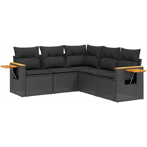 Maison Exclusive - Set Divani da Giardino 5 pz con Cuscini in Polyrattan Nero (1/5)