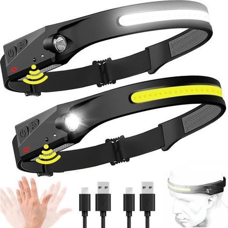 (Schwarz) Wiederaufladbare LED-Stirnlampe, 400 Lumen, 8 Stunden Akkulaufzeit, leicht, mit Bewegungssensor, IPX4 (1/5)