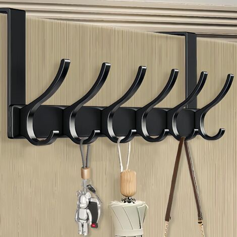 Türhänger-Garderobe, stabiler Türhaken mit 6 Haken, benutzerfreundliche Garderobe, Hängender Türhänger für Kleiderschrank, Badezimmer, Küche (6 Haken) (Schwarz)