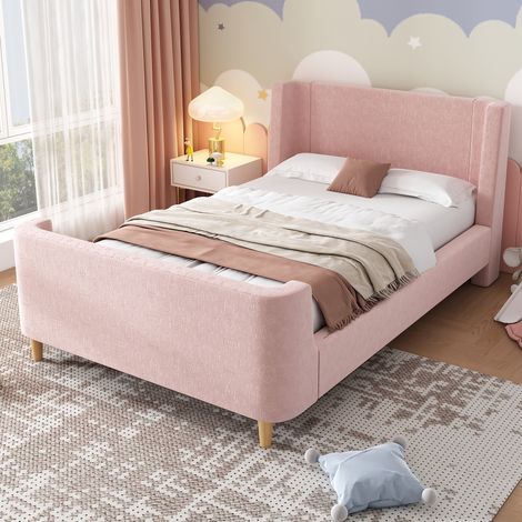 Cama infantil tapizada con patrón espacial rosa OKMYHOME (1/5)