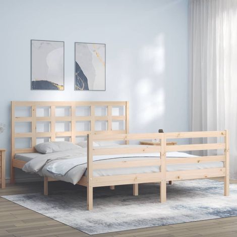 Maison Exclusive Massivholzbett mit Kopfteil 160x200 cm (1/5)