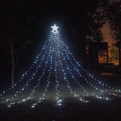 350 LEDs Christmas Tree Lights Garland with Star, 9 x 3.5 m White Christmas Tree Light Curtain, 8 Lighting Modes, Indoor and Outdoor Christmas Decoration