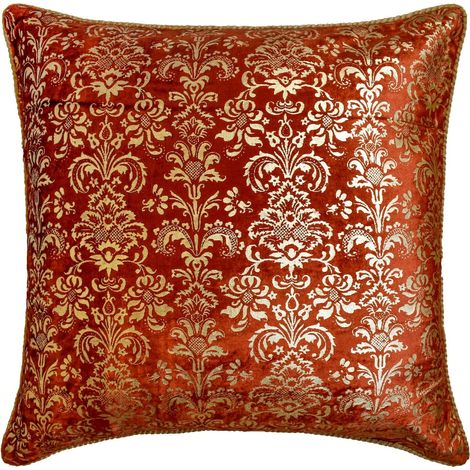 Housse De Coussin - Velours - Motif Damassé - 50 x 50 cm - Rust - 1 Pièce (1/3)