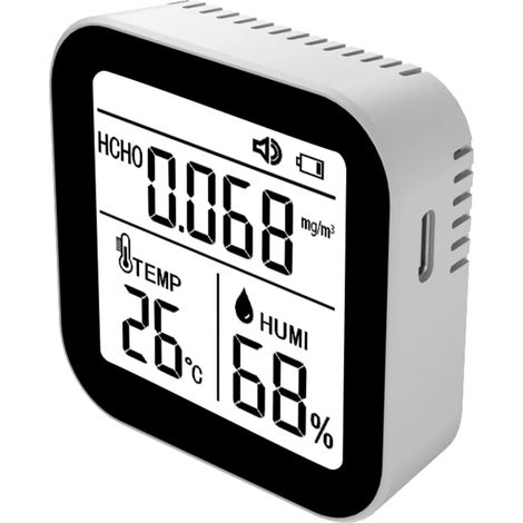 Détecteurs de température, d'humidité et de formaldéhyde affichage numérique alarme sonore et lumineuse (1/5)