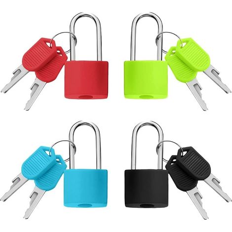 Lot de 4 cadenas de voyage multicolores à longue poignée avec clés, pour valise, sac, casier d'école ou de salle de sport (noir, vert, bleu, rouge)… (1/5)