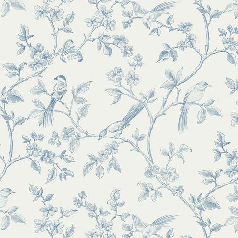 Papier Peint Autocollant Bleu 41 × 300 cm Film Adhésif pour Meubles Fleur et Oiseau Papier Peint Mural Amovible Film Adhésif en Vinyle Film Décoratif Imperméable pour Salon Chambre à Coucher (1/5)