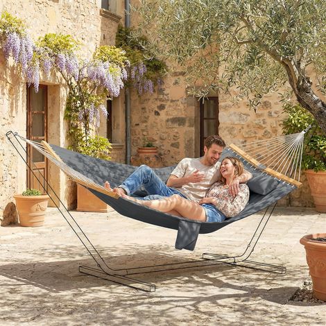 Hamac suspendu 325cm oreiller extra-long tissu matelassé poche magazines intérieur extérieur gris