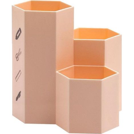 Portapenne esagonale multifunzionale, scatola portaoggetti creativa per pennelli da trucco, pennelli da pittura, penne, articoli di cancelleria, decorazione per ufficio, rosa (1/5)