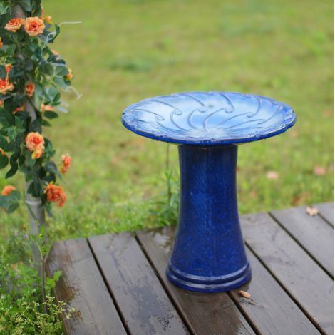 Vasca per uccelli 43x43x45 cm, artigianale, decorazione da giardino, ceramica blu (1/5)