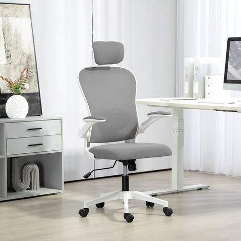 Chaise Bureau Maille Respirante Appuie-tête Réglable Hauteur Soutien Lombaire Rangement Travail Gris (1/4)