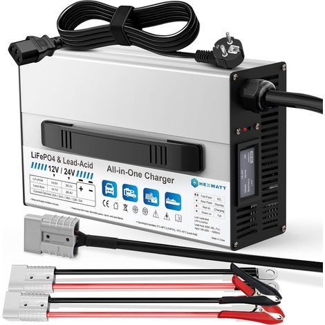 12V/24V All in One Battery Charger,Adjustable Current 6A-30A 14.6V 30A,29.2V 30A,Lead-Acid,Gel 12V/24V,Fast Battery Charger for Car,RV,Boat,Truck,Solar System (1/5)