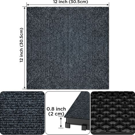 Steckbare Bodenfliesen 30,5x30,5x2 cm aus Polypropylen, grau, rutschfest, für Balkon – MEUBLIV (1/5)