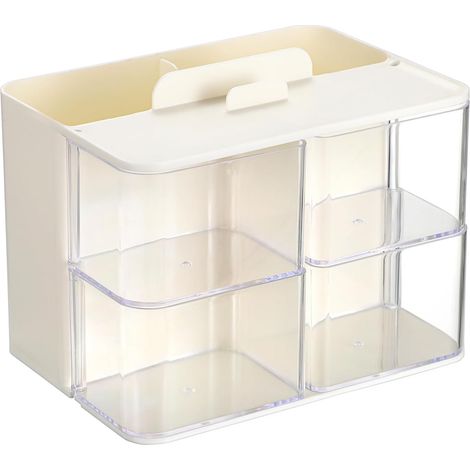 Boîte de Rangement Plastique pour Cosmétiques, 4 Tiroirs Pivotants Organisateur de Tiroirs pour Accessoires de Coiffure, Bijoux, Pinceaux de Maquillage, 17x13x13cm, Blanc (1/5)