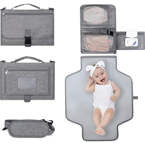 Matelas à langer portable avec poche à lingettes, matelas à langer de voyage avec coussin de tête pour nourrissons, matelas à langer imperméables, tapis à langer essentiels pour nouveau-né (1/5)