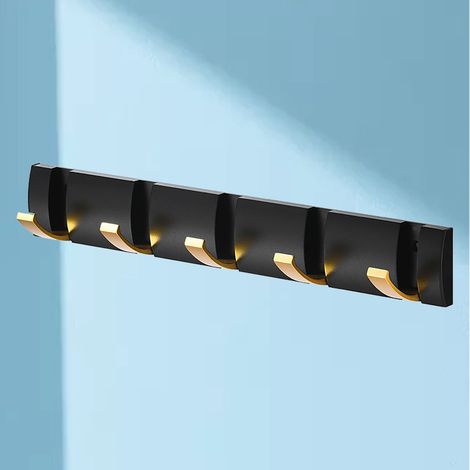 Porte-manteau mural pliable et invisible à 5 crochets, 40 cm, noir et or. Crochets de porte/porte-clés/crochets muraux pour cabine d'essayage. (1/5)