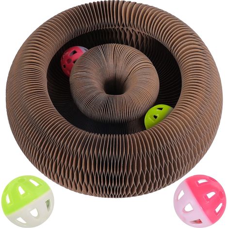 Griffoir pour Chat – Jouet Interactif en Carton avec Balle, Circuit de Jeu Evolutif pour Chatons et Chats d'Intérieur, Puzzle d'Intelligence et Griffoir Pliable (1/5)