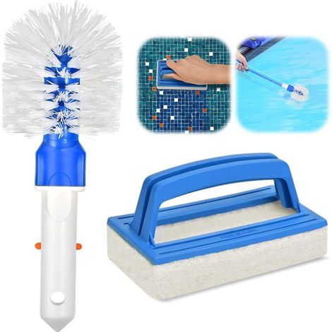 2 brosses éponge pour piscine, pour les parois, le fond, les marches et le carrelage, poils adaptés aux saletés courantes-AquaForge (1/5)
