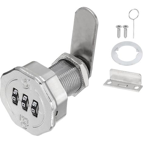 1 serrure à came à combinaison, serrure en métal sans clé à 3 chiffres avec cylindre de 2,5 cm pour portes d'armoire, tiroir, boîte aux lettres, chrome brillant (1/5)
