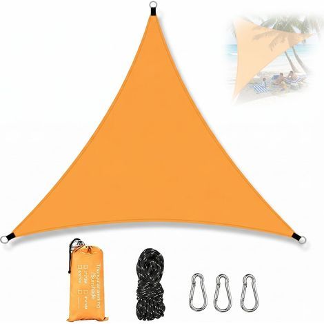 Voile d'ombrage Triangulaire 3x3x3 m Imperméable,Toile d'ombrage Respirante UV Protection,Toile Ombrage Triangulaire pour Jardin Patio Terrasse Balcon Extérieur,Cordon de Montage Inclus,Orange (1/4)