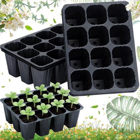 Set mit 5 wiederverwendbaren 60-Zellen-Anzuchtschalen mit Abflusslöchern, Pflanzplatten, Topfschalen, Mini-12-Zellen-Vermehrungsgefäß für Garten- und Zimmerpflanzen oder Stecklinge (1/5)
