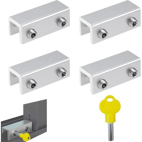 Verrou Porte Coulissante, 4 Pièces Bloque Porte Coulissante, Réglable Verrou Baie Coulissante, Sécurité et Antivol Fermeture Baie Coulissante, avec Clé, pour Portes et Fenêtres Coulissantes (1/5)