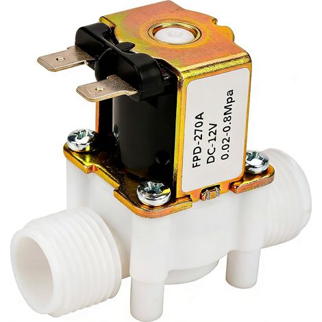 Electrovanne 12V Eau G1/2" NC, Vanne d'Entrée d'Eau Électrique en Plastique, Solenoid Valve pour Contrôle de l'Eau (1/5)
