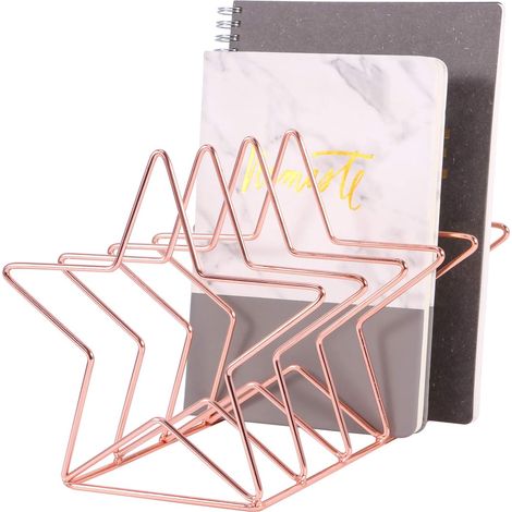 Porte-Revues - Organiseur Bureau Métal 5 Compartiments - Forme Pentastar - Rose Doré - 26 x 17 x 19 cm - 1 Pièce (1/5)