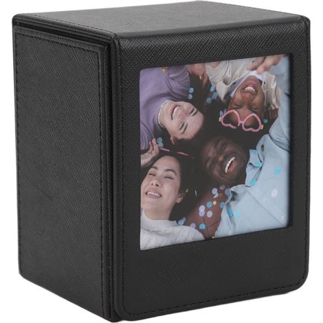 Boîte de rangement photo multifonctionnelle grande capacité avec couvercle magnétique, en PVC noir, pour photos, cartes bancaires, timbres, etc. (1/5)