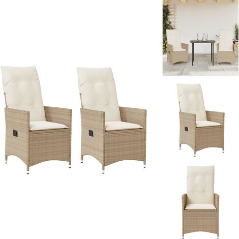 Chaises inclinables de jardin lot de 2 et coussins beige rotin - Chaise De Jardin - Fauteuil De Jardin - Chaise Inclinable - Mobilier De Jardin - Résine Tressée (1/5)