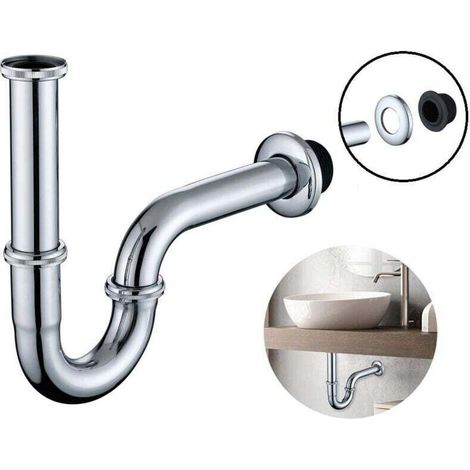 Universal Siphon für Waschbecken Röhrengeruchsverschluss in 1 1/4 x Ø 32 mm Röhrensiphon Edelstahl für Waschtisch Geruchsverschluss höhenverstellbar mit Wandrosette-DOU