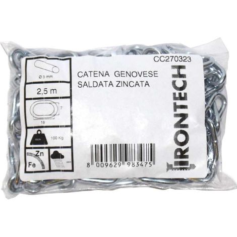 Catena genovese pretagliata Diam. 3 mm. in acciaio zincato 5 mt.