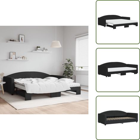 vidaXL Lit de jour avec gigogne et matelas noir 100x200 cm tissu (1/5)