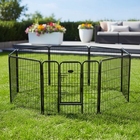Mucola – Parc pour chiot 80 x 100 cm – Enclos robuste et durable – Facile à assembler – Porte pratique pour entrée et sortie