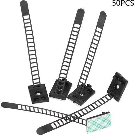 GARRYFIZH Lot de 50 clips auto-adhésifs réglables pour fixation de câbles de voiture, noir