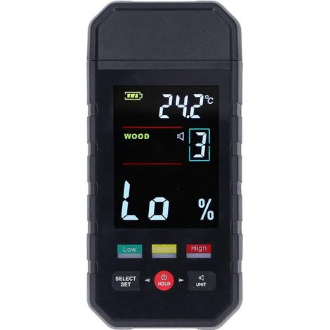 Holzfeuchtemessgerät mit Stiftanschluss, LCD-Digitalanzeige, 2-in-1-Feuchtigkeits- und Temperatursensor für Matten