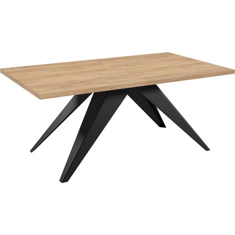Table Oswego 113, Noir + Chêne doré artisanal, 76x80x140cm, Disponible, Stratifié, Métal