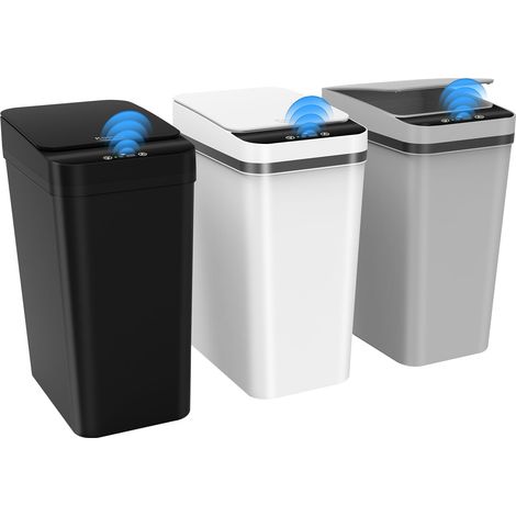 3 Pack Poubelle Salle Bain, 10L Poubelle Automatique avec Couvercle, Poubelle Intelligente, Petite Poubelle Toilette WC Anti Odeur, Ouverture/Fermeture Automatiques, Noir/Blanc/Gris (1/5)