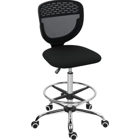 Chaise de bureau haute 59×59×106-126 cm en polyester noir, réglable pour plan de travail – MEUBLIV (1/5)