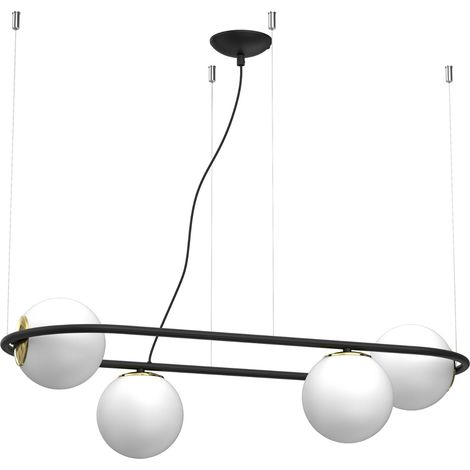 Suspension Luminex Bolti noire 4 globes verre E27 blanc