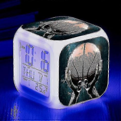 Réveil de basket-ball, montre électronique lumineuse multifonctionnelle à 7 couleurs changeantes, minuteur de réveil pour enfant, convient à TW, noir. (1/5)