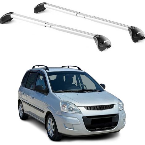 OMAC Barres de toit transversales certifiées TÜV pour Hyundai Matrix 2001-2010 – Verrouillables (4 antivols) – Charge max 100 kg – Sangle inox + protection caoutchouc Argent (1/4)