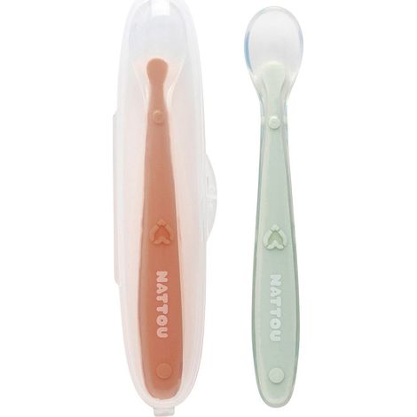 NATTOU Set 2 Cucchiai In Silicone Arancione E Verde Trasparente