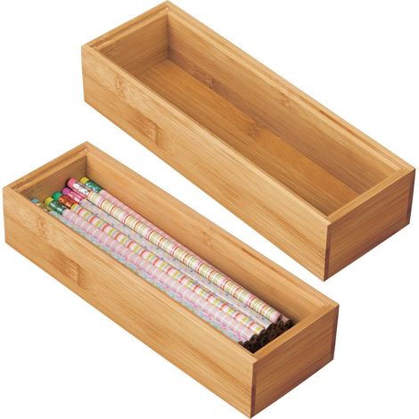 Boîte Organisatrice Pour Tiroir - Bois De Bambou Naturel - Empilable - Pour Bureau Cuisine Salle De Bain - 2 Pièces (1/5)