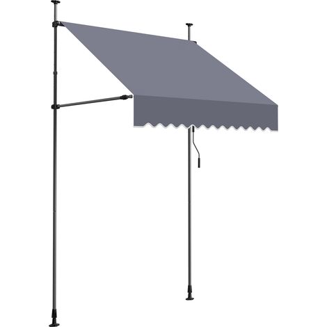 Mophorn Klemmmarkise 150 cm, höhenverstellbare Markise mit Handkurbel, Sonnenschutz UPF 80+ für Terrasse, Balkon und Garten, Dunkelgrau (1/5)