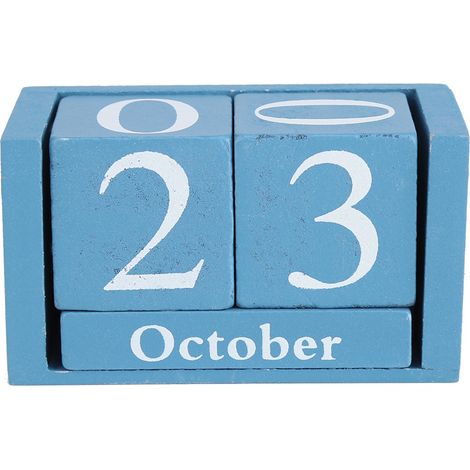 Calendrier en Bois Vintage - Bloc de Mois et Date pour Bureau Décoration Maison Bleu (1/5)