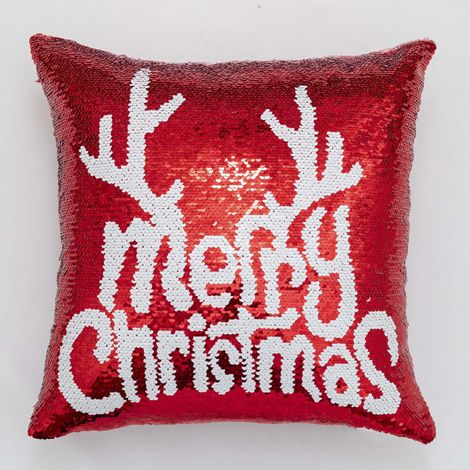 Housse De Coussin À Paillettes Réversible - Motif Flocon De Neige Tête De Renne - Pour Décoration De Noël - 40 X 40 Cm (1/2)