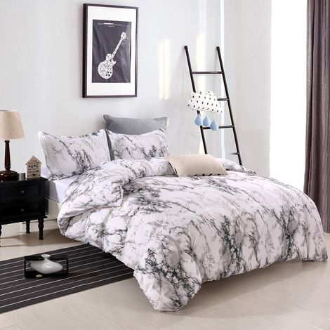 Parure de lit légère en microfibre, motif marbre (1/5)
