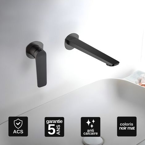 Robinet Mitigeur Lavabo Encastré Salle de Bain noir mat – Anti-Calcaire – Design Moderne - NAPOLES IMEX (1/5)